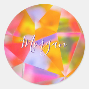 Adesivo Redondo Caleidoscópio Colorido, Nome e Arte DIY Script Bra