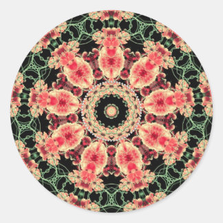 Adesivo Redondo Caleidoscópio Fractal Verde Rosa e Escuro