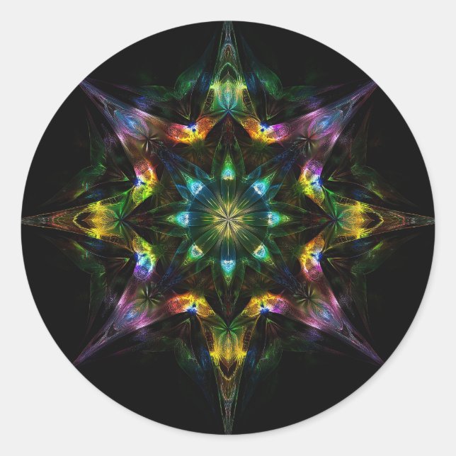 Adesivo Redondo Caleidoscópio Mandala - Preto Verde Roxo (Frente)