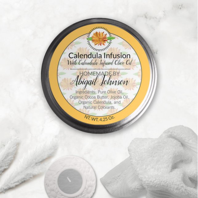 Adesivo Redondo Calendula Wildflower Handmade Artisan Gift Rótulo (Criador carregado)