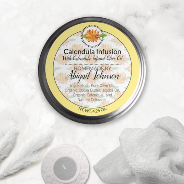 Adesivo Redondo Calendula Wildflower Handmade Artisan Gift Rótulo (Criador carregado)