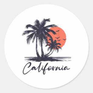 Adesivo Redondo Cali Summer Vaces Ca Palm Trees Usa Retro Calif