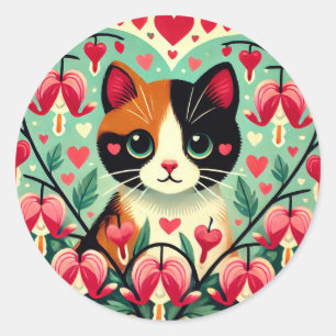 Adesivo Redondo Calico Cat Love