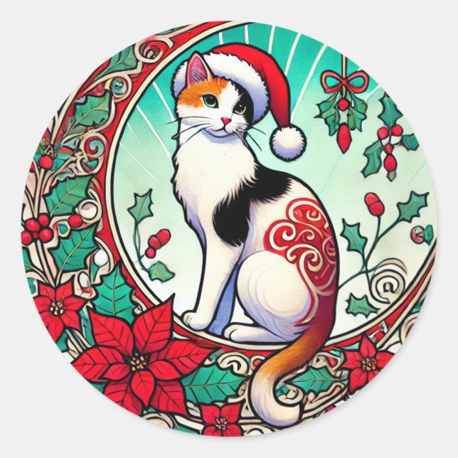 Adesivo Redondo Calico Cat Natal (Frente)