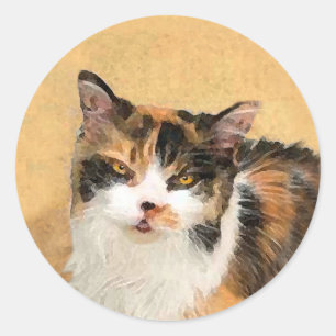 Adesivo Redondo Calico Cat Painting - Gato Original Bonito
