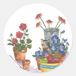 Adesivo Redondo Calico Cat Pansies Apple Watercolor "Paloma"