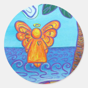 Adesivo Redondo California Beach Angel Sticker