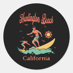 Adesivo Redondo Califórnia Huntington Beach Ca Surfista Surfe Peix
