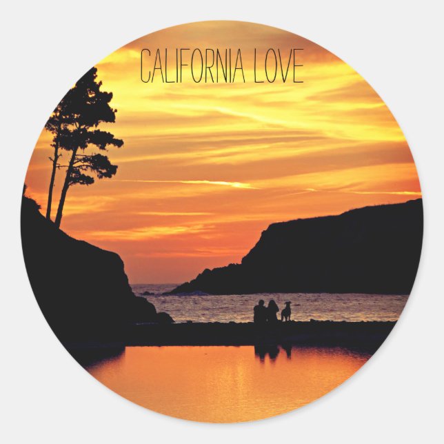 Adesivo Redondo California Love Beach Sunset Sticker (Frente)
