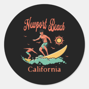 Adesivo Redondo Califórnia Newport Beach Ca Surfista Surfe Pescari