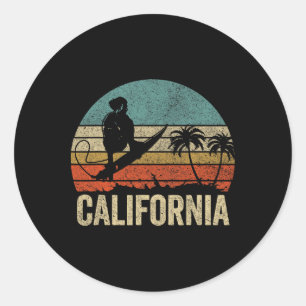 Adesivo Redondo Califórnia Surf Ca Vintage Retro Homens Mulheres C