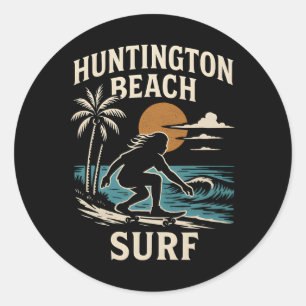 Adesivo Redondo Califórnia Surf Huntington Beach Surf Retro Homens