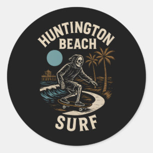 Adesivo Redondo Califórnia Surf Huntington Beach Surf Retro Homens