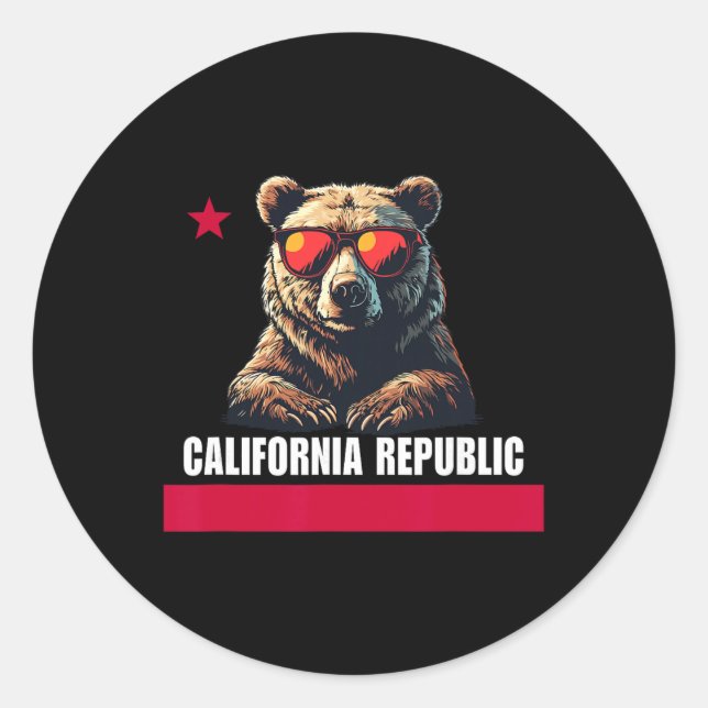 Adesivo Redondo California The Golden State Bear Flag  (Frente)