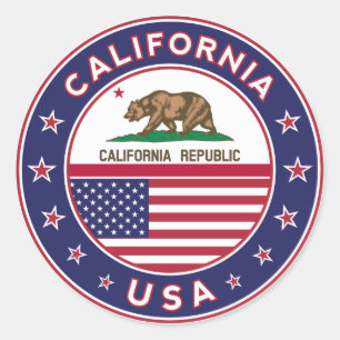 Adesivo Redondo California, USA States, California sticker