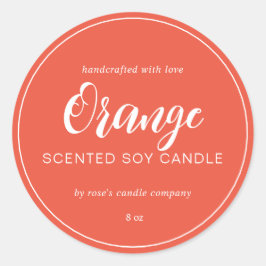 Adesivo Redondo Caligrafia Chic Candle Homemade Soy Vermelho Laran