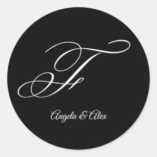 Adesivo Redondo Caligrafia de Casamento Letra F Maiúscula Monogram