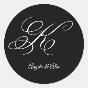 Adesivo Redondo Caligrafia de Casamento Letra K Maiúscula Monogram