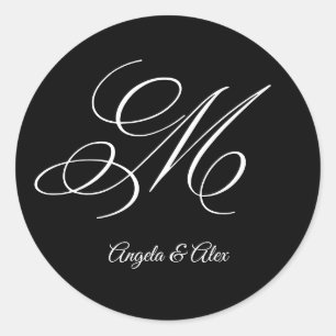 Adesivo Redondo Caligrafia de Casamento Letra M Maiúscula Monogram