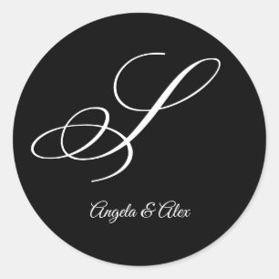 Adesivo Redondo Caligrafia de Casamento Letra S Monograma Rebuscad