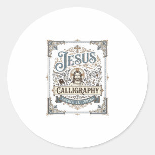 Adesivo Redondo Caligrafia de Jesus Letra Sagrada Caligrafia de Je