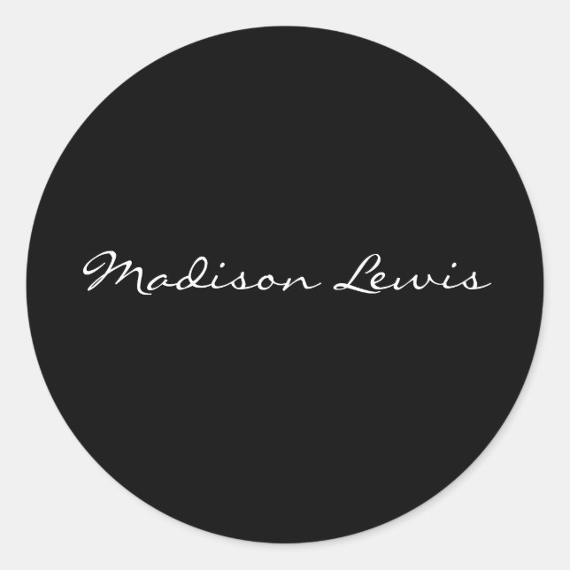 Adesivo Redondo Caligrafia de Nomes Pretos Simples de Script Elega (Frente)