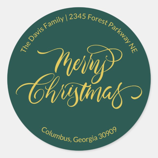 Adesivo Redondo Caligrafia de Rótulo Feliz Natal Endereço de Devol (Frente)