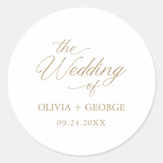 Adesivo Redondo Caligrafia de Script Moderno Elegante Dourada (Frente)