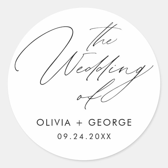 Adesivo Redondo Caligrafia de Script Moderno Preto (Frente)