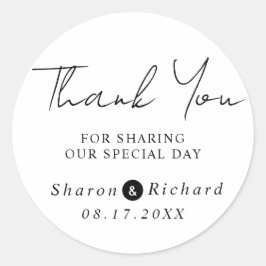 Adesivo Redondo Caligrafia de script Obrigado casamento