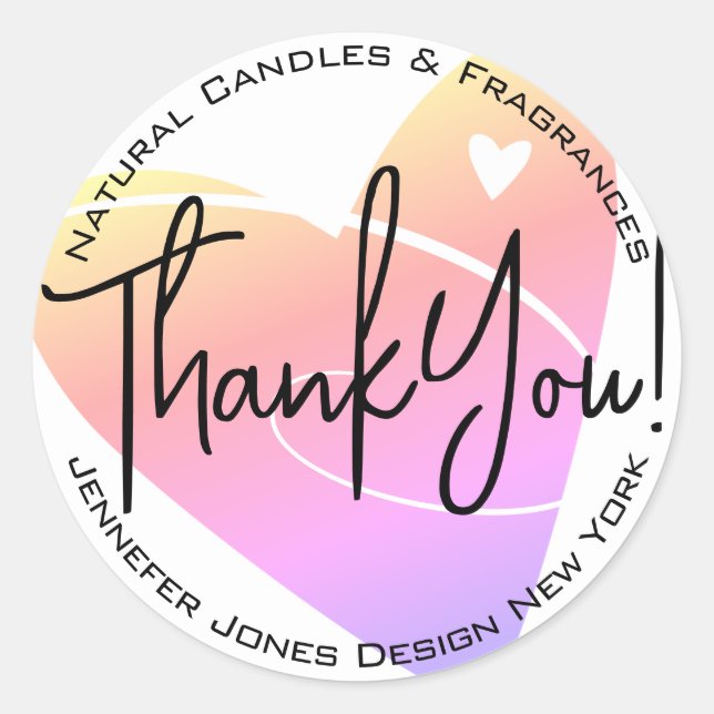 Adesivo Redondo Caligrafia do Pastel White Heart Obrigado Rótulo (Frente)