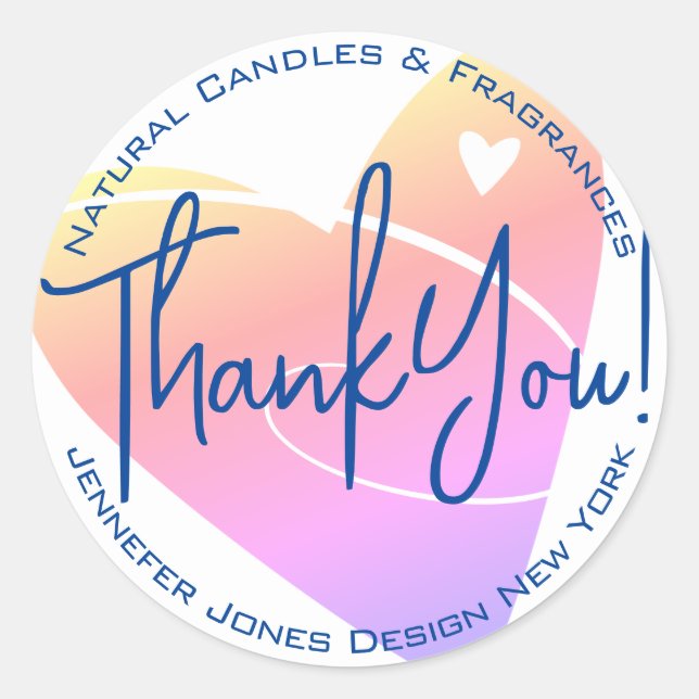 Adesivo Redondo Caligrafia do Pastel White Heart Obrigado Rótulo (Frente)