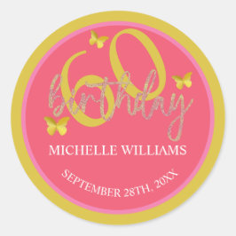 Adesivo Redondo Caligrafia Dourada à borboleta Elegante