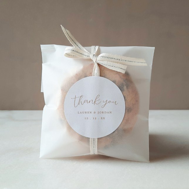 Adesivo Redondo Caligrafia Dourada Elegante Obrigado Casamento (Criador carregado)