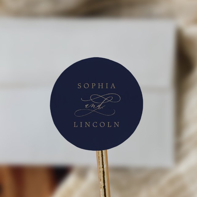 Adesivo Redondo Caligrafia Dourada romântica | Marinho Envelope Se (Criador carregado)