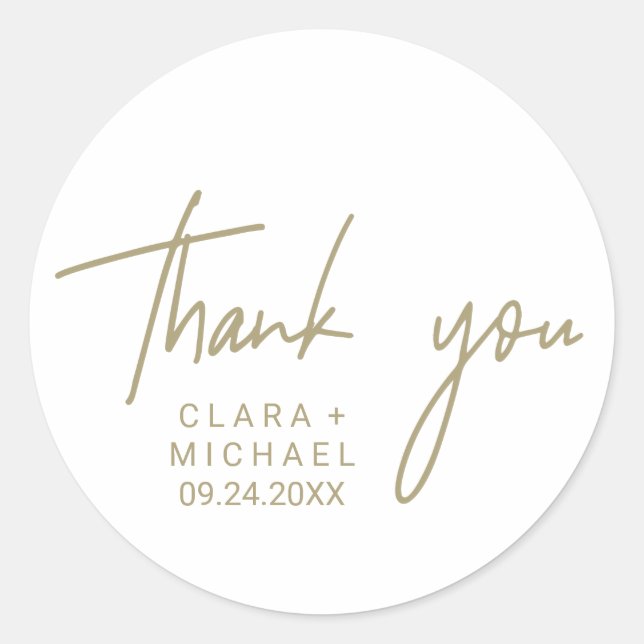 Adesivo Redondo Caligrafia Dourada Whimsical Obrigado Favor De Cas (Frente)