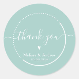 Adesivo Redondo Caligrafia Elegante - Casamento Teal Obrigado