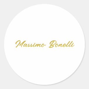 Adesivo Redondo Caligrafia Elegante Dourado Branco Simples Nome