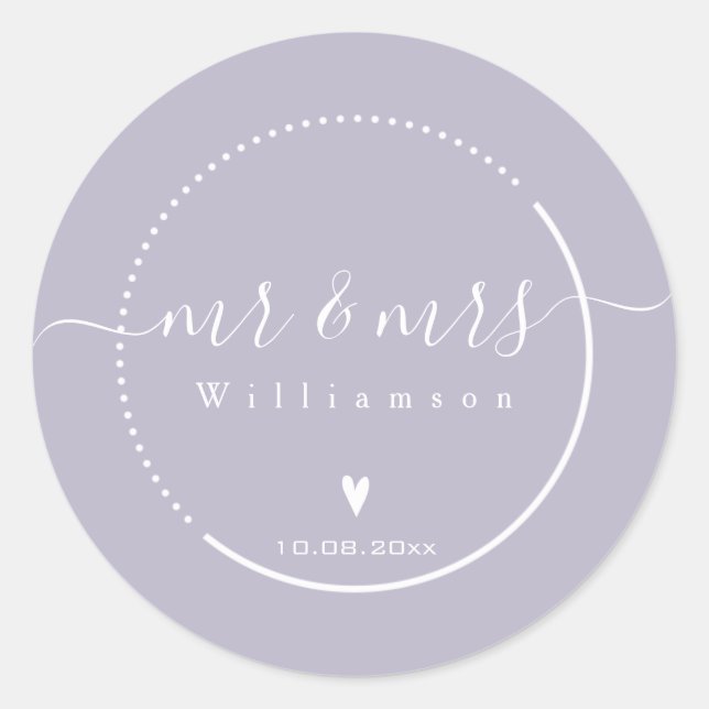 Adesivo Redondo Caligrafia Elegante - Lavanda Sr. & Sra. Wedding (Frente)