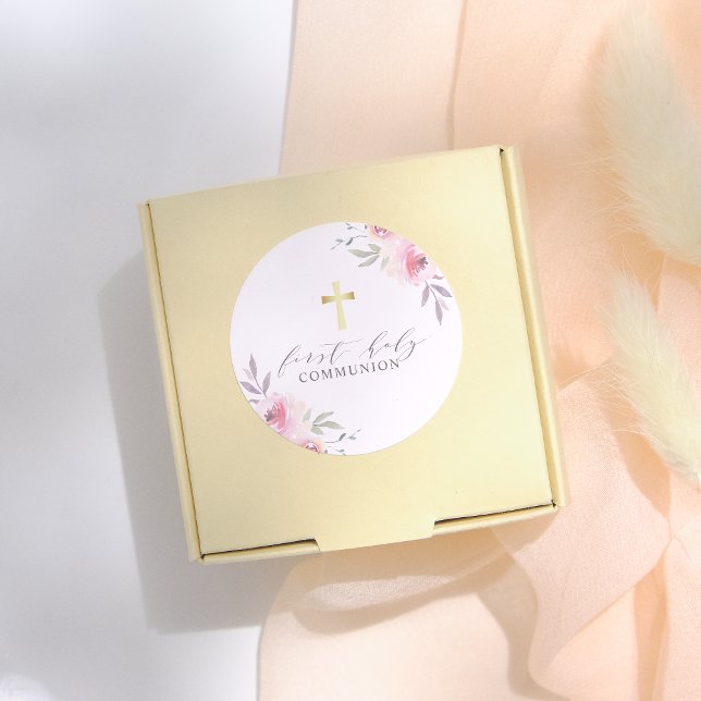 Adesivo Redondo Caligrafia Elegante Primeira Comunhão Sagrada (Criador carregado)