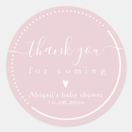 Adesivo Redondo Caligrafia Elegante Rosa Obrigada Festa de Bebê