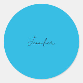 Adesivo Redondo Caligrafia Elegante Simples Nome Azul