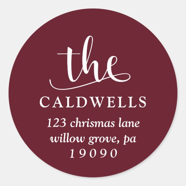 Adesivo Redondo Caligrafia Familiar Tradicional Endereço de Devolu (Frente)