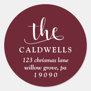 Adesivo Redondo Caligrafia Familiar Tradicional Endereço de Devolu