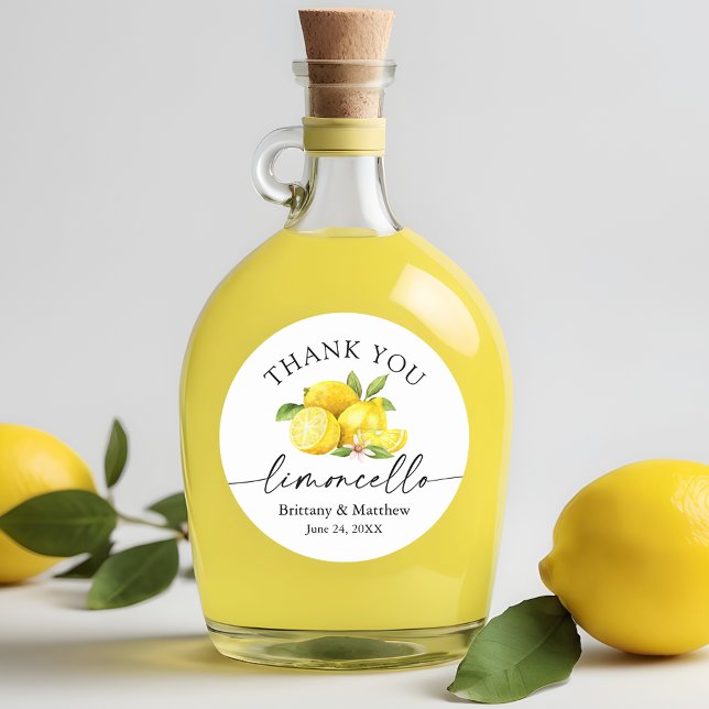 Adesivo Redondo Caligrafia Limoncello Watercolor Lemons Obrigado (Customize to change your personalized text size or text style.)