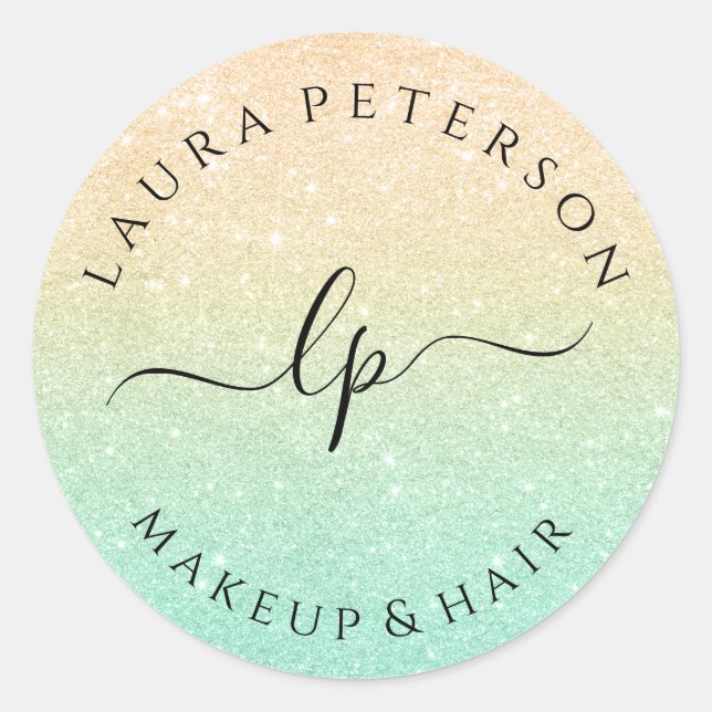 Adesivo Redondo caligrafia manuscrita Dourada com hortelã (Frente)