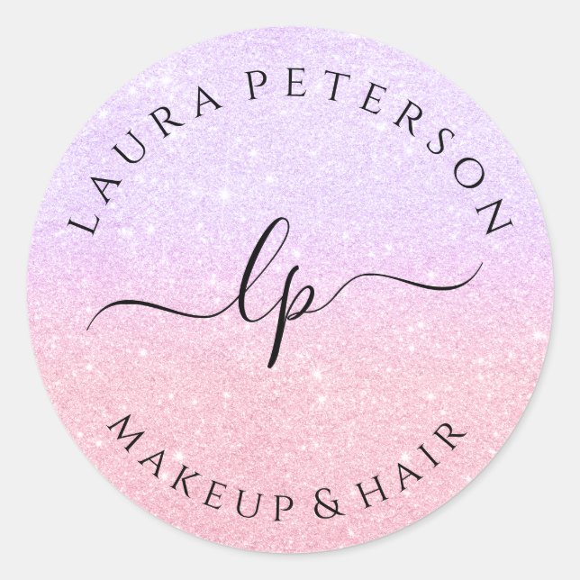 Adesivo Redondo caligrafia manuscrita rosa gold glitter (Frente)