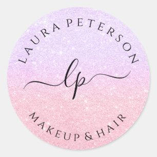 Adesivo Redondo caligrafia manuscrita rosa gold glitter