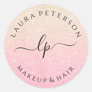 Adesivo Redondo caligrafia manuscrita rosa gold glitter