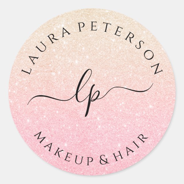 Adesivo Redondo caligrafia manuscrita rosa gold glitter (Frente)